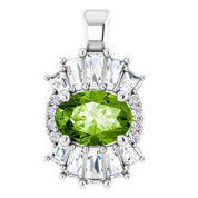14K White Natural Peridot & 1/3 CTW Natural Diamond Pendant