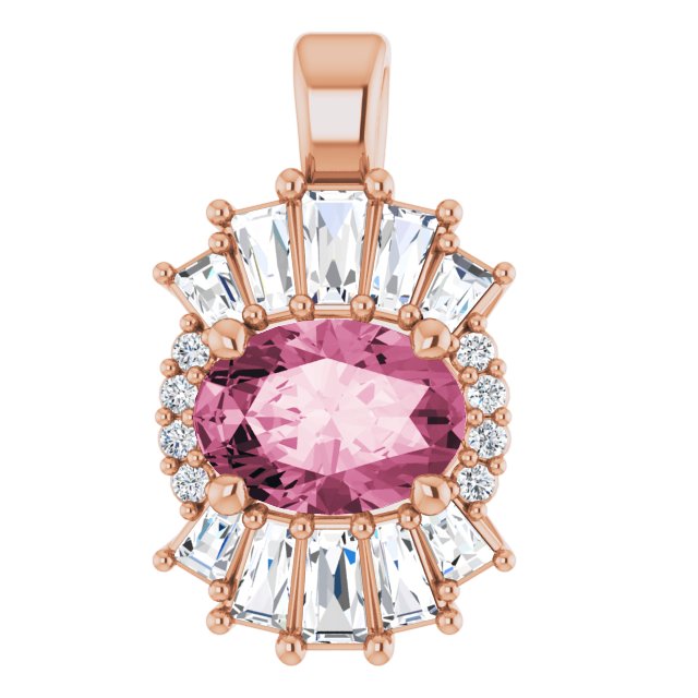 14K Rose Natural Pink Tourmaline & 1/3 CTW Natural Diamond Pendant
