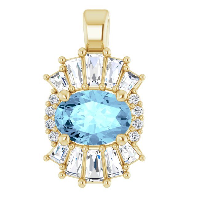 14K Yellow Natural Aquamarine & 1/3 CTW Natural Diamond Pendant