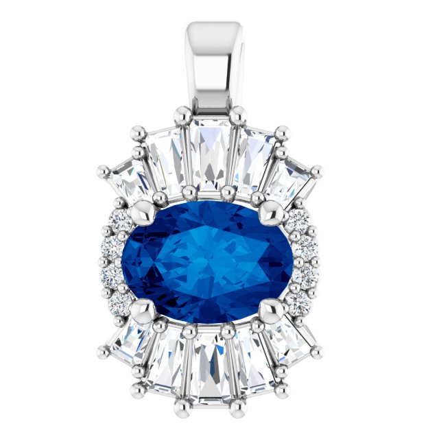 Sterling Silver Natural Blue Sapphire & 1/3 CTW Natural Diamond Pendant