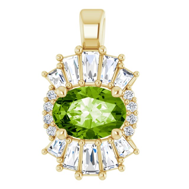 14K Yellow Natural Peridot & 1/3 CTW Natural Diamond Pendant
