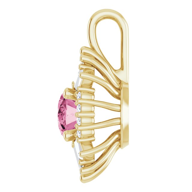 14K Yellow Natural Pink Tourmaline & 1/3 CTW Natural Diamond Pendant