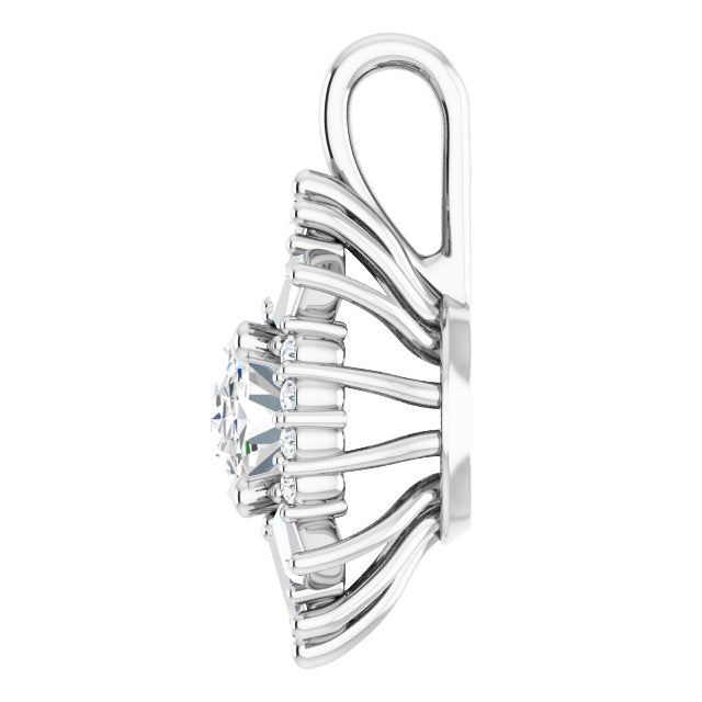 14K White Natural White Sapphire & 1/3 CTW Natural Diamond Pendant