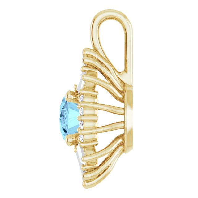 14K Yellow Natural Aquamarine & 1/3 CTW Natural Diamond Pendant