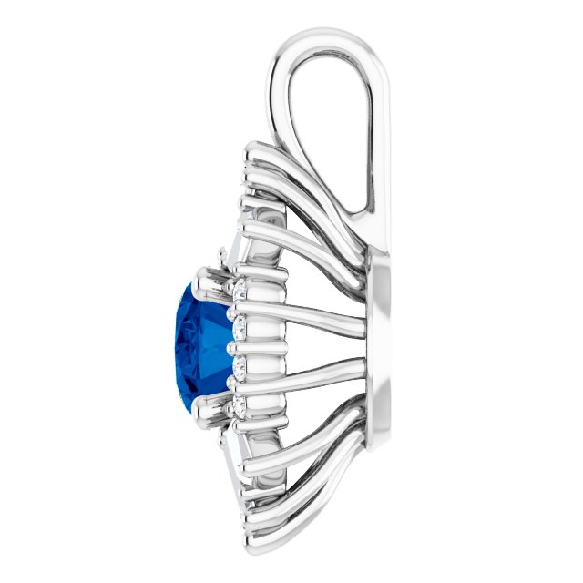 Sterling Silver Natural Blue Sapphire & 1/3 CTW Natural Diamond Pendant
