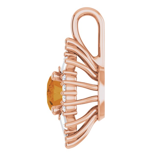 14K Rose Natural Citrine & 1/3 CTW Natural Diamond Pendant