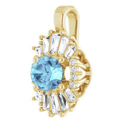 14K Yellow Natural Aquamarine & 1/3 CTW Natural Diamond Pendant