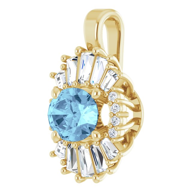 14K Yellow Natural Aquamarine & 1/3 CTW Natural Diamond Pendant