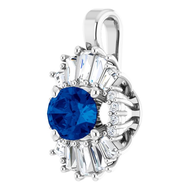 Sterling Silver Natural Blue Sapphire & 1/3 CTW Natural Diamond Pendant
