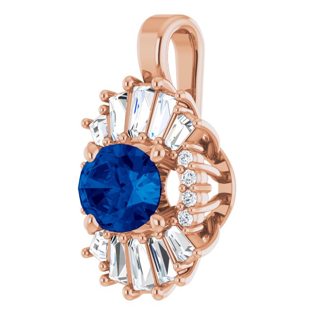 14K Rose Natural Blue Sapphire & 1/3 CTW Natural Diamond Pendant