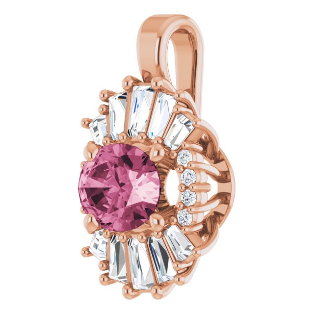 14K Rose Natural Pink Tourmaline & 1/3 CTW Natural Diamond Pendant