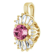 14K Yellow Natural Pink Tourmaline & 1/3 CTW Natural Diamond Pendant