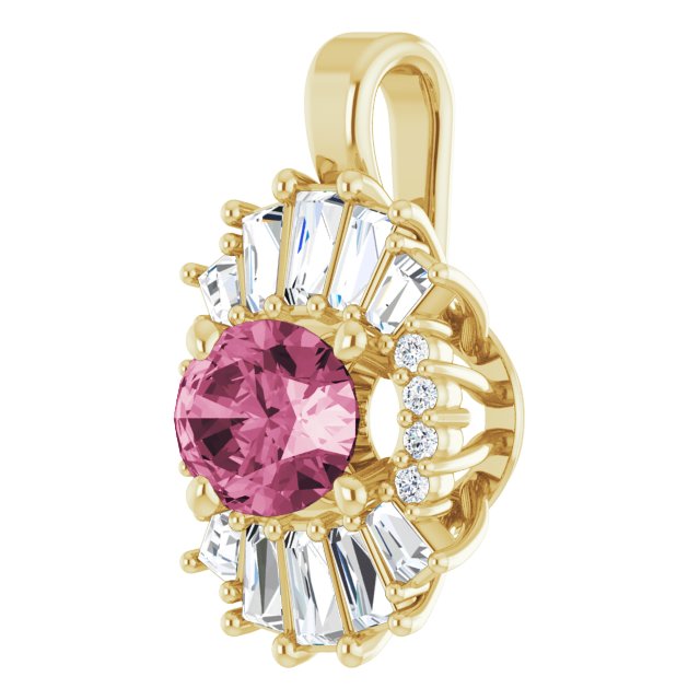 14K Yellow Natural Pink Tourmaline & 1/3 CTW Natural Diamond Pendant