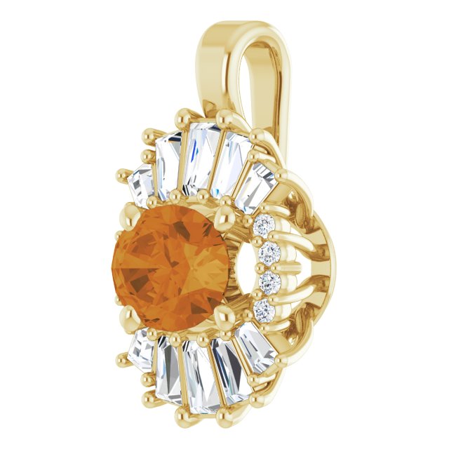 14K Yellow Natural Citrine & 1/3 CTW Natural Diamond Pendant