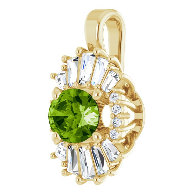 14K Yellow Natural Peridot & 1/3 CTW Natural Diamond Pendant