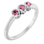 Platinum Natural Pink Tourmaline Three-Stone Ring