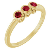 14K Yellow Natural Ruby Three-Stone Ring