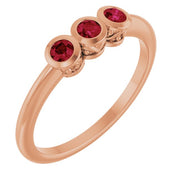 14K Rose Natural Ruby Three-Stone Ring