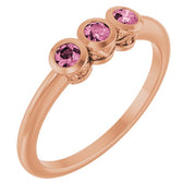14K Rose Natural Pink Tourmaline Three-Stone Ring