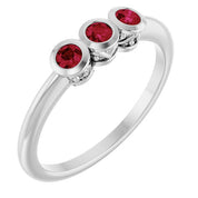 Sterling Silver Natural Ruby Three-Stone Ring