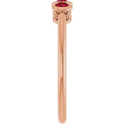14K Rose Natural Ruby Three-Stone Ring