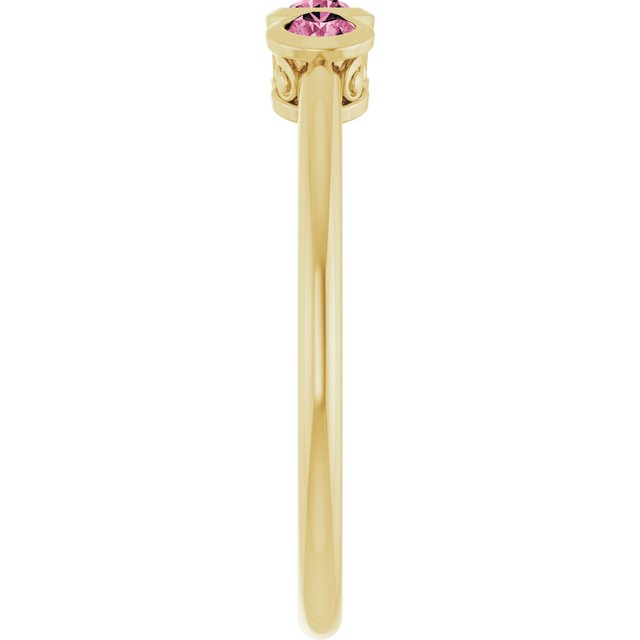 14K Yellow Natural Pink Tourmaline Three-Stone Ring