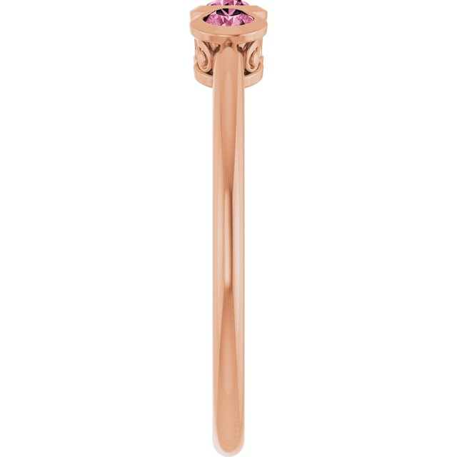 14K Rose Natural Pink Tourmaline Three-Stone Ring