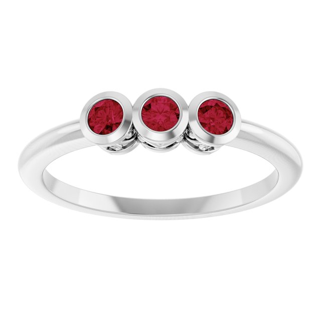Platinum Natural Ruby Three-Stone Ring