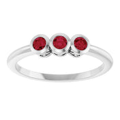 Sterling Silver Natural Ruby Three-Stone Ring