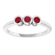 Sterling Silver Natural Ruby Three-Stone Ring
