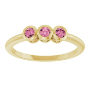 14K Yellow Natural Pink Tourmaline Three-Stone Ring