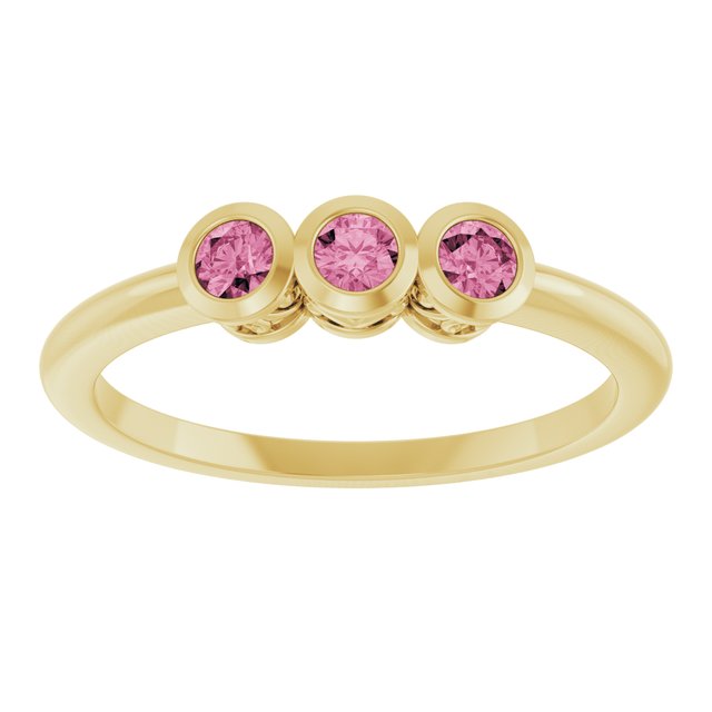 14K Yellow Natural Pink Tourmaline Three-Stone Ring