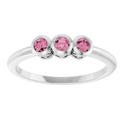 Sterling Silver Natural Pink Tourmaline Three-Stone Ring