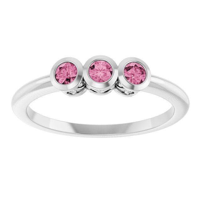 Sterling Silver Natural Pink Tourmaline Three-Stone Ring