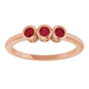 14K Rose Natural Ruby Three-Stone Ring
