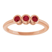 14K Rose Natural Ruby Three-Stone Ring