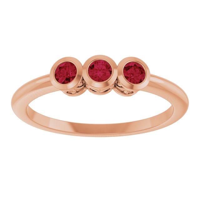 14K Rose Natural Ruby Three-Stone Ring