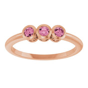 14K Rose Natural Pink Tourmaline Three-Stone Ring