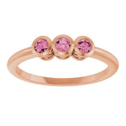 14K Rose Natural Pink Tourmaline Three-Stone Ring