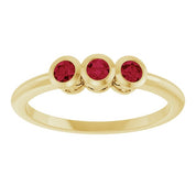 14K Yellow Natural Ruby Three-Stone Ring