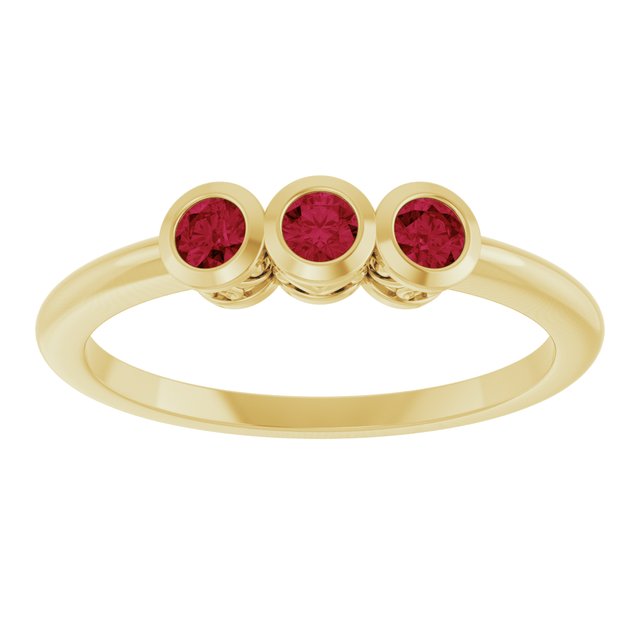 14K Yellow Natural Ruby Three-Stone Ring