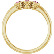 14K Yellow Natural Pink Tourmaline Three-Stone Ring