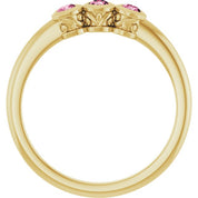 14K Yellow Natural Pink Tourmaline Three-Stone Ring