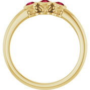 14K Yellow Natural Ruby Three-Stone Ring