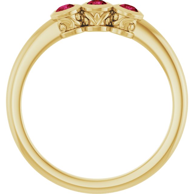 14K Yellow Natural Ruby Three-Stone Ring