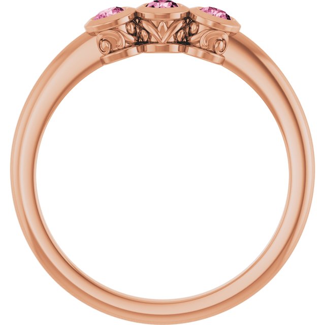 14K Rose Natural Pink Tourmaline Three-Stone Ring