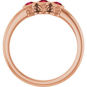 14K Rose Natural Ruby Three-Stone Ring