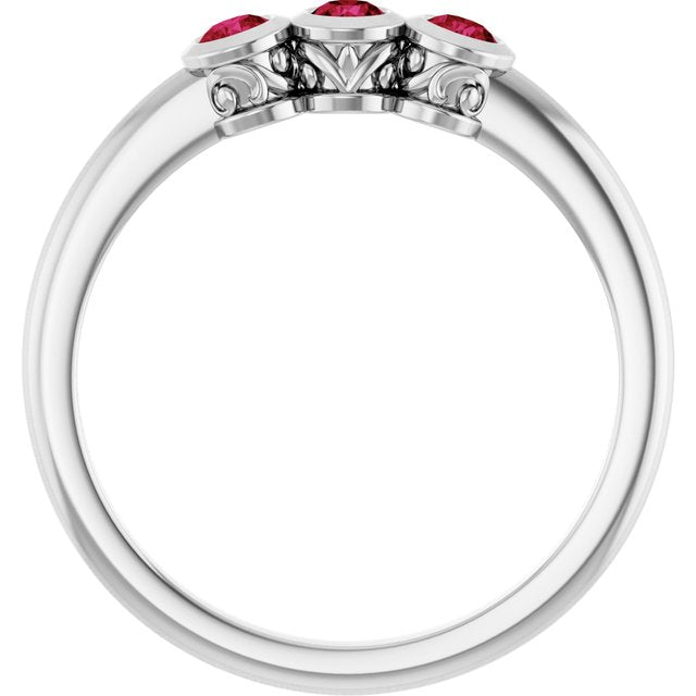Sterling Silver Natural Ruby Three-Stone Ring