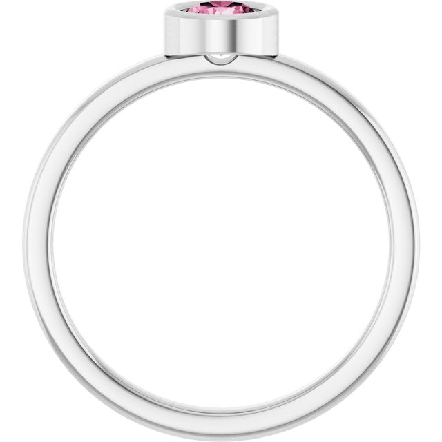 Rhodium-Plated Sterling Silver 4.5 mm Natural Pink Tourmaline Ring