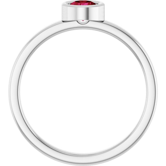 Rhodium-Plated Sterling Silver 4.5 mm Natural Ruby Ring